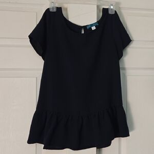 Pim + Larkin Black Ruffle Hem Blouse